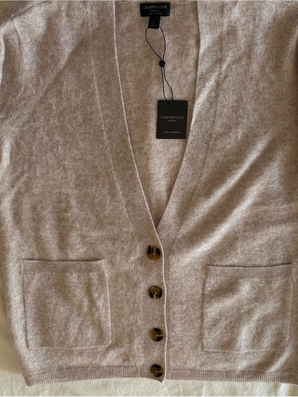 Charter Club Soft Cashmere Longline Cardigan in Light camel